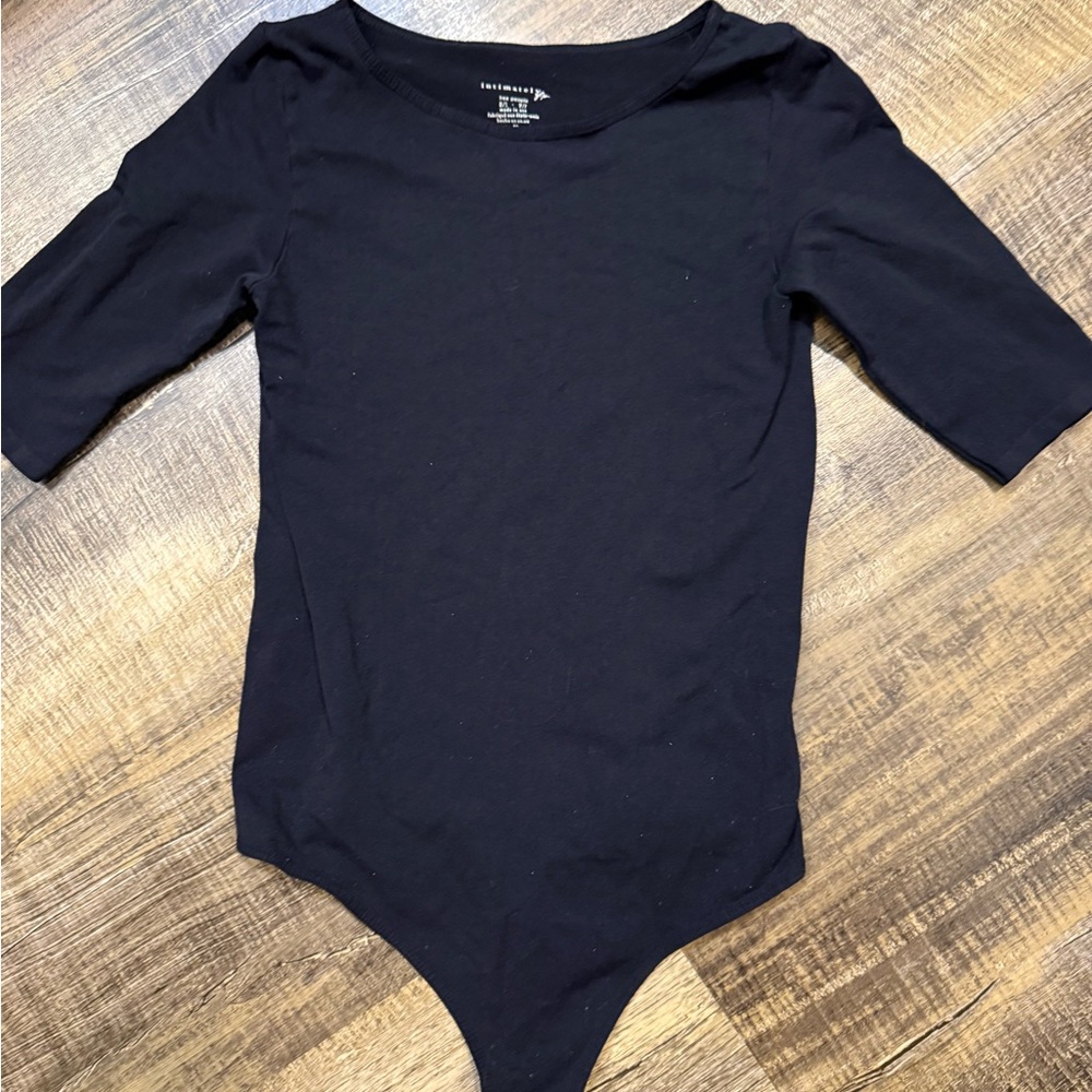 Free People Black Short-Sleeve One-Piece Bodysuit